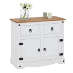 Buffet commode vaisselier style mexicain 2 portes 2 tiroirs lasuré blanc et brun