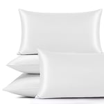 Yorkshire Bedding White Satin Pillow Cases 4 Pack for Hair and Skin Standard Size Satin Pillowcases with Envelope Closure (50x75cm)