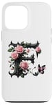 Coque pour iPhone 13 Pro Max Letter F Initial Floral Monogram Rose Pink Flower Butterfly