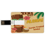 8G USB Flash Drives Credit Card Shape Tiki Bar Decor Memory Stick Bank Card Style Polynesian Statue with Tropical Drink Retro Typography Flora Old Aged Design,Multicolor Waterproof Pen Thumb Lovely J