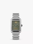 Vivienne Westwood VV297GRSL Women's Shacklewell Rectangle Bracelet Strap Watch, Silver/Green