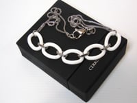 Cerruti 1881 Ladies White Ceramic and Silver Crystal Necklace