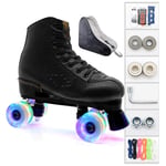 Flash Wheel Classic Roller Skates LED Light, Double Row 4 Wheels Skating, Soft Leather High-Top Roller Skates Children And Adults Ice Skate Skating Equipment Unisex,43