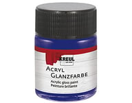 Kreul 79507 - Peinture acrylique brillante, 50 ml verre bleu foncé, peinture acrylique brillante et lisse pour peindre et bricoler, à base d'eau, résistante à la salive, séchage rapide et opaque