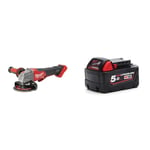 Milwaukee M18FSAGV115XPDB-0 18v 115mm Angle Grinder (Body only), Black & M18 B5 REDLITHIUM-ION™ Slide Battery Pack 18V 5.0Ah Li-ion, Black