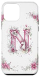 Coque pour iPhone 12 mini Lettre N initiale monogrammée rose florale licorne et fleurs