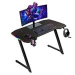 Baroni Home 120x60x73 cm Bureau Gamer avec LED Multicolores, Table pour Ordinateur avec Porte Verre et Crochet pour Casque, Table Jeu pour PC Ergonomique en MDF et Acier, Bureau Support Moniteur