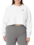 Champion Women's Cropped Reverse Weave Crew, Left Chest C Sweatshirt, White-549302, XS