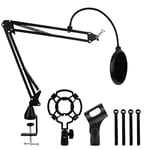 ASelected Microphone Stand Boom Arm Mic Arm with 3/8" to 5/8" adapter with microphone stand anti-vibration stand Microphone stand microphone net all-metal rod strong load-bearing