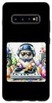 Coque pour Galaxy S10+ Cat As DJ Mixing Tracks With Holiday Eggs As Records. Pâques