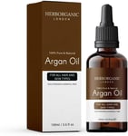 HerbOrganic Cold Pressed Argan Oil – 100 ml – For Face, Skin, Hair Growth...