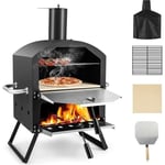 GOPLUS Mini Four à Pizza d'Extérieur en Acier Inoxydable pour 2 Pizzas, Pelle à Pizza, Pierre à Pizza, Couvercle Étanche