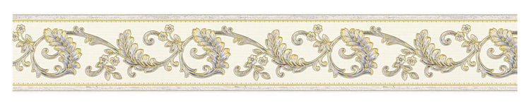 Frise papier peint beige crème doré & gris Frise tapisserie baroque pour salon & chambre adulte Frise murale dorée baroque - Argent, Gris