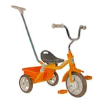 Italtrike - Tricycle Passenger - 10 Pouces - avec Benne et Frein à Main - Selle avec Dossier, Réglable 3 Positions - Canne Parentale - Dès 2 Ans - Look Vintage - Couleur Orange