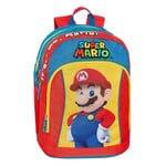 Super Mario - Sac à dos scolaire officiel Super Mario, avec 2 grands espaces centraux, grande poche avant, bretelles réglables et rembourrées, dos et fond thermoformés, 32 x 43 x 23 cm, bleu et rouge,