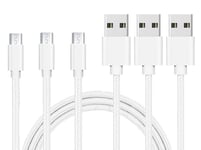 Lot 3 Cables pour Huawei P SMART 2019 / P10 LITE / P8 LITE 2017 / HONOR 10 LITE / HONOR 8X / HONOR 7A / MATE 10 LITE / Y7 2019 / Y6 2019 / Y5 2019 - Cable USB Nylon Tresse Argent Blanc [Phonillico]