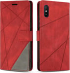 Housse Étui En Cuir Pu Rouge Pour Redmi 9a/9at/9i Avec Fonction Support Et Emplacements Cartes.