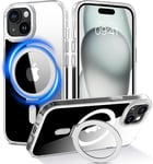 Clear Coque Iphone 15,Magnétique Avec Support Invisible, [Etui Avec Béquille Ajustable], Housse Téléphone Protection Iphone 15 Case, Compatible Avec Magsafe, Transparente