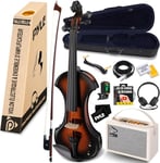 Pyle Violon 4/4 Adulte Électronique Silencieux avec Kit Amplificateur – Violon en Bois Massif avec Amplificateur 10W et Accessoires Complets-Instrument à Cordes Orchestral Taille Complète