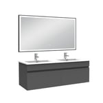 Meuble double vasque 120cm avec miroir 3 couleurs et dimmable anthracite