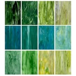 Unicoshape Lot de 12 feuilles de verre vitrail, 15,2 x 10,2 cm, verre cathédrale, verre d'art, carreaux de mosaïque pour travaux manuels (vert mélangé)