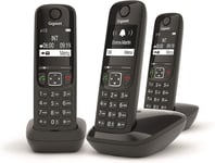 As690 Trio Telephone Sans Fil:Trois Portables Pour Appels Internes Et Externes En Parallele,Mains Libres Haute Qualite,Clavier Eclaire Et Grand Ecran,Noir(Produit D'Import Italie)