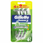 Gillette Sensor3 Sensitive Disposable Razor Comfortgel Lubrastrip 4+2 Free