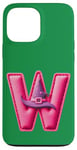 iPhone 13 Pro Max Pink Letter "W" on a Women Girls Ladies Witches Green Color Case