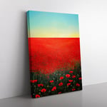 Poppy Flower Field At Dawn Canvas Wall Art Print Ready to Hang, Framed Picture for Living Room Bedroom Home Office Décor, 76x50 cm (30x20 Inch)