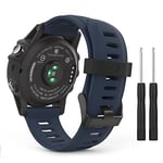 MoKo Bracelet Compatible avec Garmin Fenix 3/3 HR/5X/5X Plus/Tactix Charlie/Descent Mk1, Bracelet de Remplacement en Silicone avec des Outils - Bleu Nuit