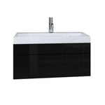 Meuble sous vasque 80cm suspendu collection RAVEN, coloris noir mat et brillant, idéal pour une salle de bain design