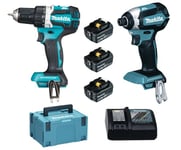 Makita DLX2189T3J Combopack LXT 18V: DDF484 + DTD153 + 3x BL1850B + DC18RC + MAKPAC