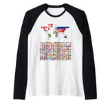 238 Flags,World Flags,World map with flags. Raglan Baseball Tee