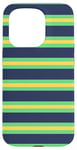 Coque pour iPhone 15 Pro Jaune Vert rayé Esthétique Girly Preppy Blue Navy Stripe