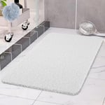 COSYLAND Tapis de Douche antidérapant 40 x 80 cm – Tapis de Douche antidérapant avec écoulement – Tapis de Bain en uffa Souple – Tapis de Bain à séchage Rapide – Blanc