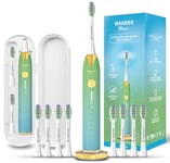 Wagner & Stern Ultrasonic whitening Toothbrush with Pressure Sensor. 5 Brushing Modes and 4 Levels of Intensity, 8 Soft Brush Heads, Premium Travel case.