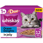 Whiskas Tasty Duo 1+ Ocean Delight in Jelly 48 x 85 g Pouches, Adult Cat Food, Pack of 4 (12 x 85 g)