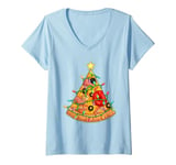 Womens Funny Pizza on Earth Christmas Tree Merry Crust-mas Pizzamas V-Neck T-Shirt