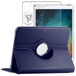 ebestStar - Coque iPad Pro 11 Housse protection Etui PU Cuir Support Rotatif 360, Bleu Foncé + Film écran en VERRE Trempé [Dimensions PRECISES Tablette : 247.6 x 178.5 x 5.9mm, écran 11'']