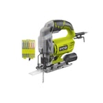 Pack RYOBI Scie sauteuse électrique RJS750-G - 500W - 75mm - bois - coffret de 10 lames - bois - plastique - bimétal - 102mm - RAK10JSB