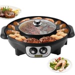 2 i 1 elektrisk grill och Hot Pot, 2200W BBQ Pan Grill och Hot Pot, Multifunktionell Teppanyaki Grill Pot med Dual Temp Control, Rökfri Hot Pot Grill