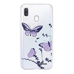 Evetane - Coque Silicone Compatible Samsung Galaxy A40 - Protection Souple, Ultra Résistante - Fine et Transparente - Coque Arrière - Papillons Violets