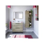 Meuble sous vasque 2 tiroirs 80 cm + vasque + miroir + colonne Chêne - enatha - Meuble : l 80 x l 45 x h 80 cm Vasque : l 81.5 x l 46 x h 18 cm