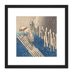 Hiroshige Snow On The Sumida River Japan Painting 8X8 Inch Square Wooden Framed Wall Art Print Picture with Mount