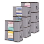 Lifewit Lot de 8 Sac Rangement Vetement 50L, Boite Rangement Pliable avec Poignées Renforcées, Housse de Rangement Couette, Caisse Rangement sous Lit pour Vêtements, Couvertures, Jouets, Gris Clair