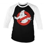 Hybris Ghostbusters Distressed Logo Baseball 3/4 Sleeve Tee (White-Black,XL)