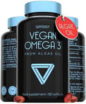 Vegan Omega 3 Capsules - High Strength DHA from Algae Oil with Flaxseed Oil, Astaxanthin, Vitamin E - Algae Oil Omega 3 Vegan - 60 Easy Swallow Softgel Tablets - Sustainable Vegetarian DHA Supplements