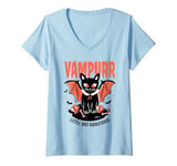 Womens Vampurr Little But Dangerous Cat Cute Vampire Design V-Neck T-Shirt