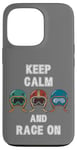 Coque pour iPhone 13 Pro Casques rétro vintage, Go Kart Car Racing, Keep Calm & Race On