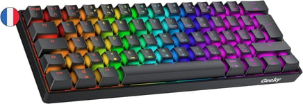 GK61 60% Hot Swappable Clavier de Jeu Mécanique 62 Touches Multicolores Rétroéclairées RGB LED pour Gaming PC/Mac ISO FR AZERTY Clavier Français (Noir, Mechanical Red)